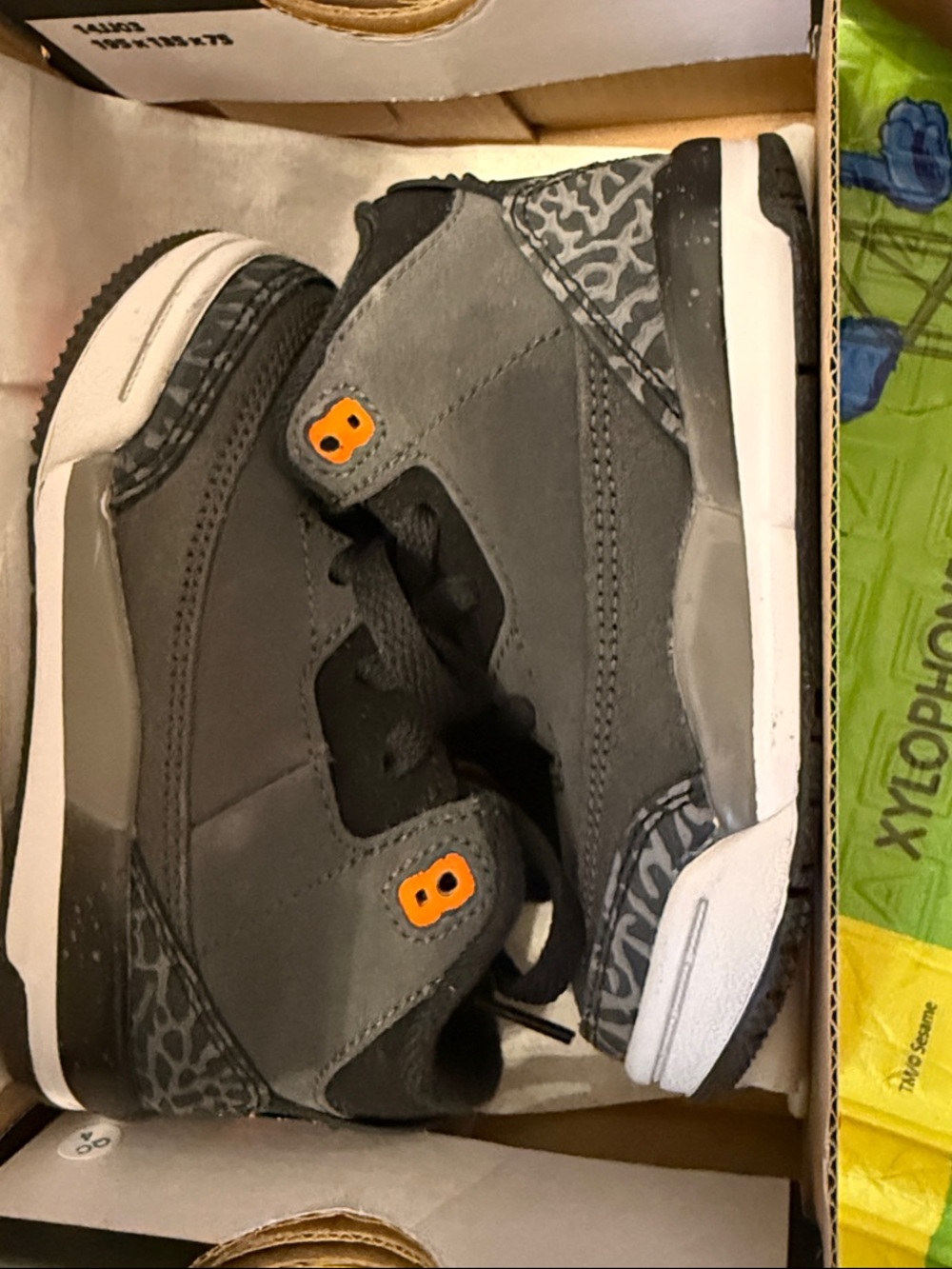 Jordan Kids Gray and Orange Retro Sneaker